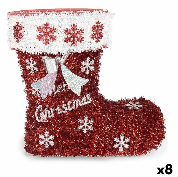 Decorative Figure Boot Tinsel White Red polypropylene PET 26 x 27 x 14 cm (8 Units)