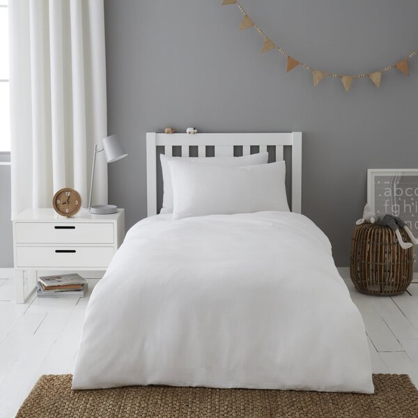 Mini Waffle White 100% Cotton Duvet Cover and Pillowcase Set White