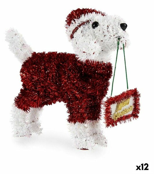 Decorative Figure Dog Tinsel White Red polypropylene PET 9 x 23 x 29,5 cm (12 Units)