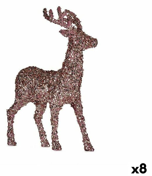 Decorative Figure Christmas Reindeer Glitter Pink Golden Plastic 15 x 45 x 30 cm (8 Units)