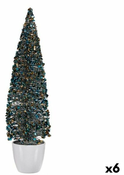 Decorative Figure Christmas Tree Blue Golden Plastic 10 x 38 x 10 cm (6 Units)