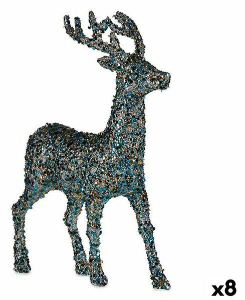 Decorative Figure Christmas Reindeer Glitter Blue Golden Plastic 15 x 45 x 30 cm (8 Units)