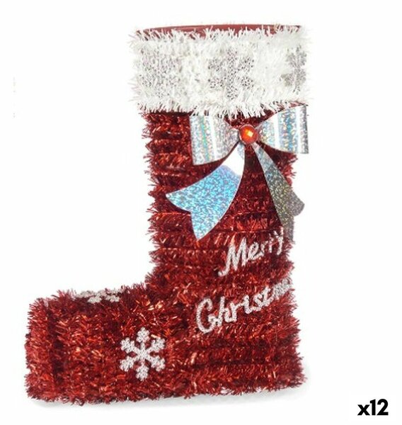 Decorative Figure Christmas Stocking Tinsel White Red polypropylene PET 18 x 23 x 8 cm (12 Units)