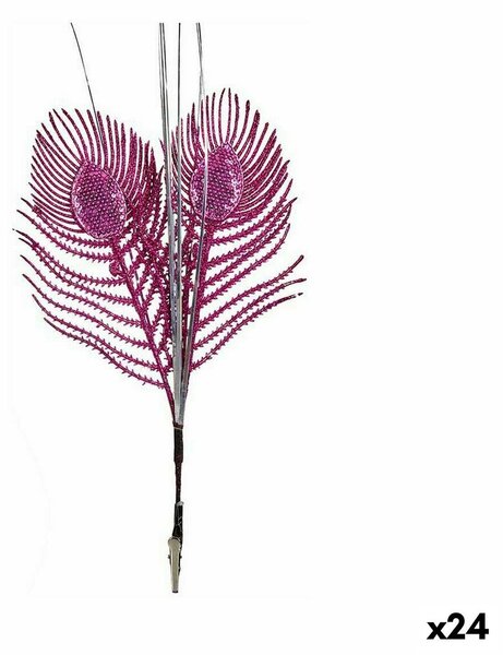 Christmas bauble Feather Fuchsia Plastic Glitter 20 x 38 x 0,5 cm (24 Units)