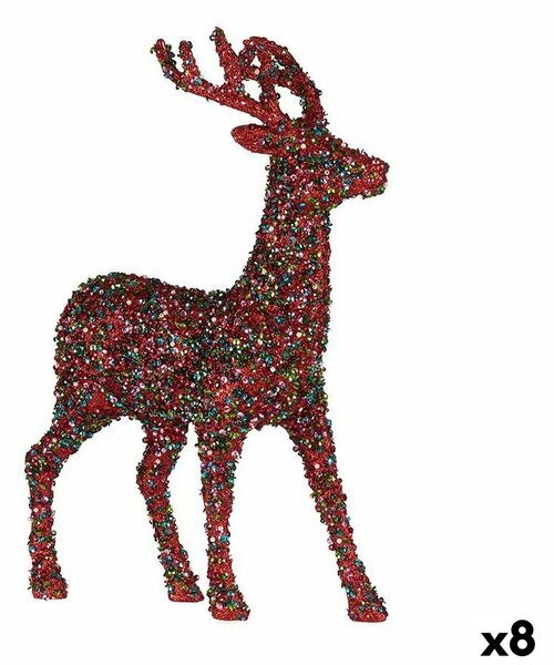 Decorative Figure Christmas Reindeer Glitter Multicolour Plastic 15 x 45 x 30 cm (8 Units)