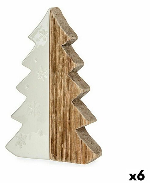 Decorative Figure Christmas Tree White Natural Wood Ceramic 3 x 21 x 14 cm (6 Units)