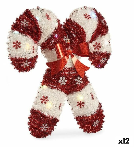 Decorative Figure Candy Cane Tinsel LED Light White Red polypropylene PET 47 x 6 x 47 cm (12 Units)