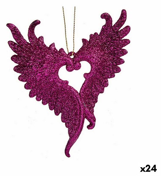 Christmas bauble Angel Wings Fuchsia Plastic Glitter 12 x 13 x 2,5 cm (24 Units)