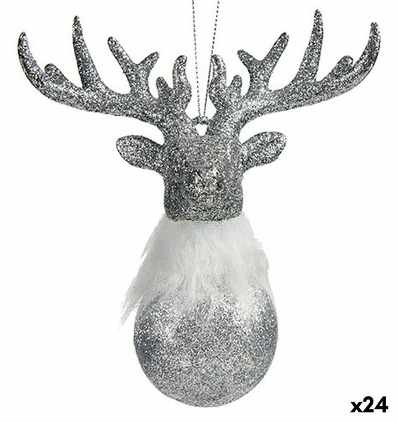 Christmas bauble Reindeer Silver Plastic Glitter 13,5 x 15,5 x 7 cm (24 Units)