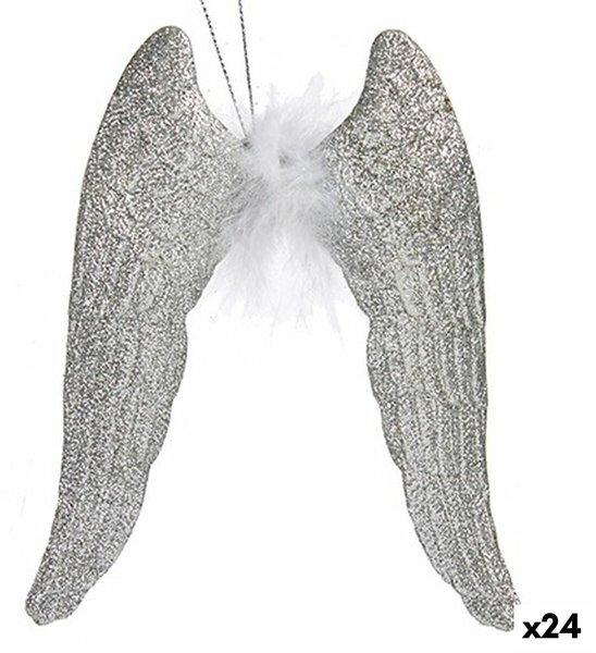 Christmas bauble Angel Wings Silver Plastic Glitter 12,5 x 15 x 2,5 cm (24 Units)