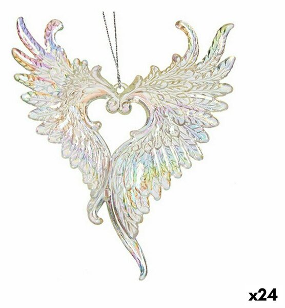 Christmas bauble Angel Wings Mother of pearl Plastic Glitter 12 x 13 x 2,5 cm (24 Units)