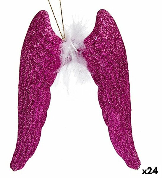 Christmas bauble Angel Wings Fuchsia Plastic Glitter 12,5 x 15 x 2,5 cm (24 Units)