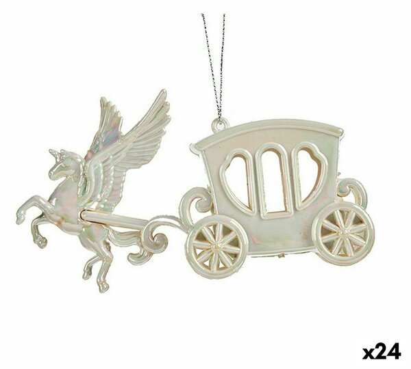 Christmas bauble Magical Carriage Mother of pearl Plastic Glitter 15 x 8,5 x 4,5 cm (24 Units)