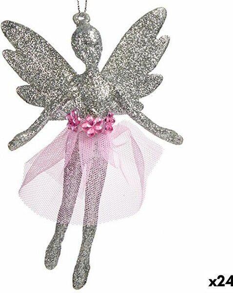 Christmas bauble Fairy Silver Plastic Glitter 8 x 12 x 5 cm (24 Units)