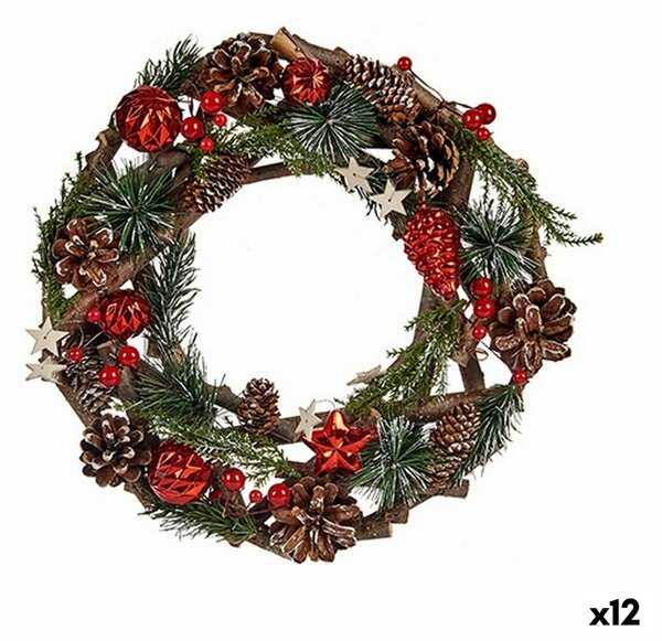 Advent wreathe Brown Red Green Wood Plastic 30 x 8 x 30 cm (12 Units)