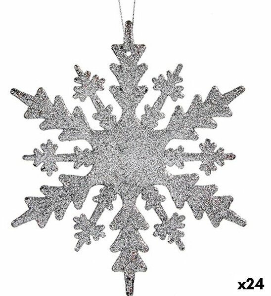 Christmas bauble Snowflakes Silver Plastic Glitter 15 x 15 x 0,2 cm (24 Units)