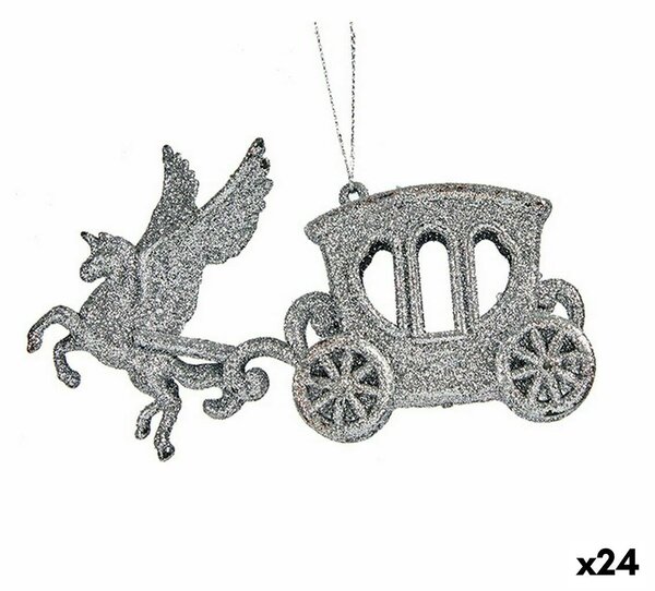 Christmas bauble Magical Carriage Silver Plastic Glitter 15,5 x 8,5 x 4,5 cm (24 Units)