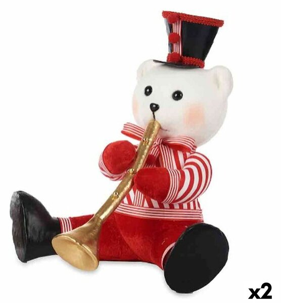 Decorative Figure Bear Trumpet White Black Red polystyrene 32 x 31 x 26 cm (2 Units)