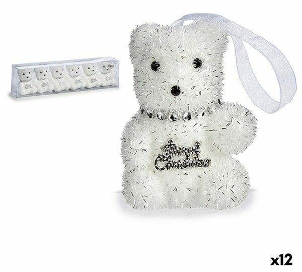 Christmas Decorations Set Bear Silver White 5,5 x 7 x 5,5 cm (12 Units)