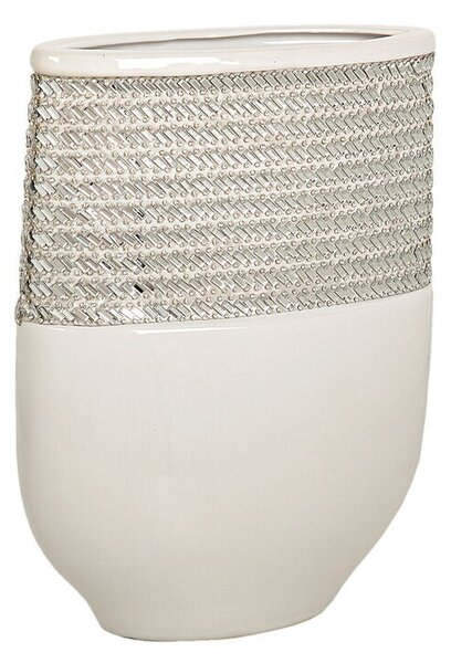 Vase Romimex White Silver Ceramic 18 x 25 x 9 cm