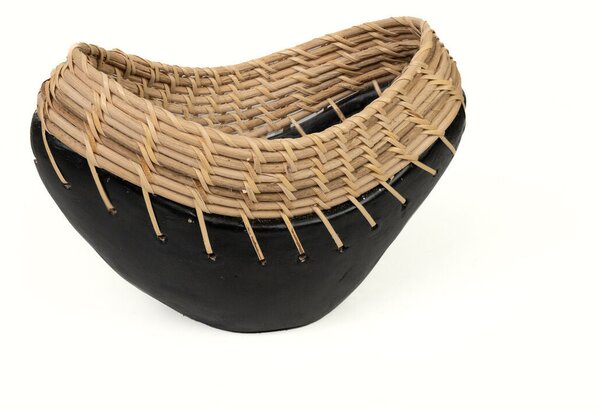 Vase Romimex Black Natural Ceramic Rattan 12 x 15 x 25 cm