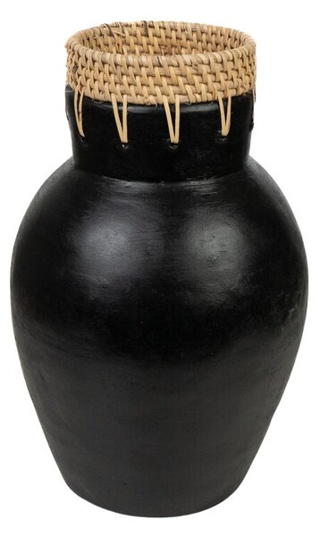 Vase Romimex Black Natural Ceramic Rattan 16 x 30 x 16 cm