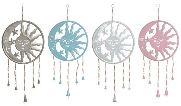 Hanging decoration Home ESPRIT Blue White Grey Pink Iron Moon Sun 33 x 1 x 77 cm (4 Units)