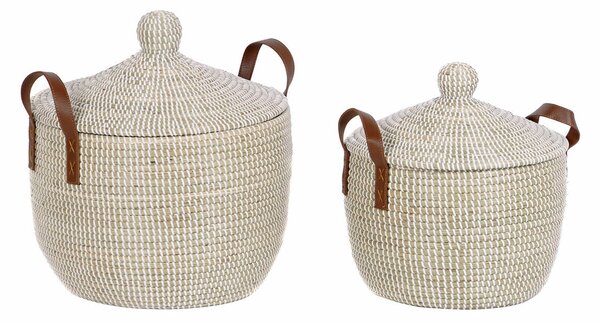 Basket set DKD Home Decor Natural Light brown Polyurethane Seagrass 42 x 42 x 45 cm