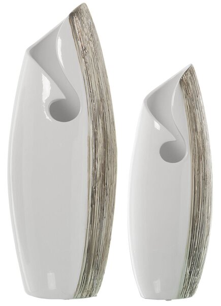 Set of 2 Vases Alexandra House Living White Silver Ceramic 18 x 26 x 47 cm (2 Pieces)