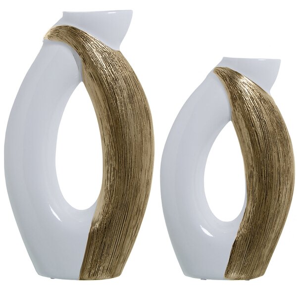 Set of 2 Vases Alexandra House Living White Golden Ceramic 18 x 27 x 47 cm (2 Pieces)