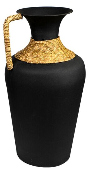 Vase Romimex Black Metal wicker 25 x 47 x 25 cm With handle