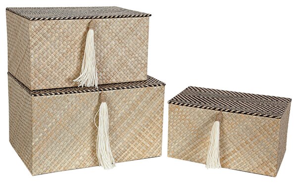 Set of decorative boxes Romimex Beige (3 Pieces)