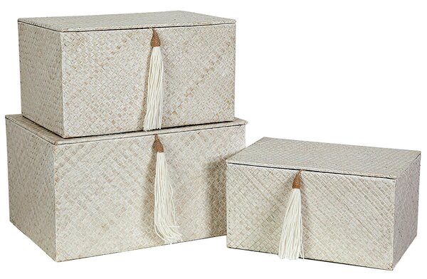 Set of decorative boxes Romimex Black Natural Fibre (3 Pieces)