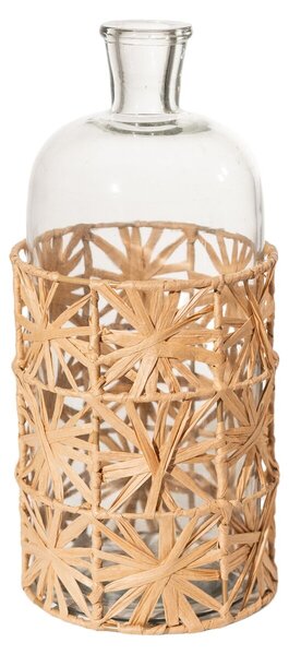 Bottle Romimex Brown Transparent Raffia Glass 15 x 33 x 15 cm