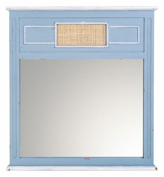 Wall mirror Alexandra House Living Blue Glass Rattan Fir wood 3 x 76 x 70 cm