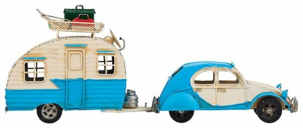 Decorative Figure Alexandra House Living Light Blue Iron ABS Caravan Trailer 9 x 15 x 41 cm