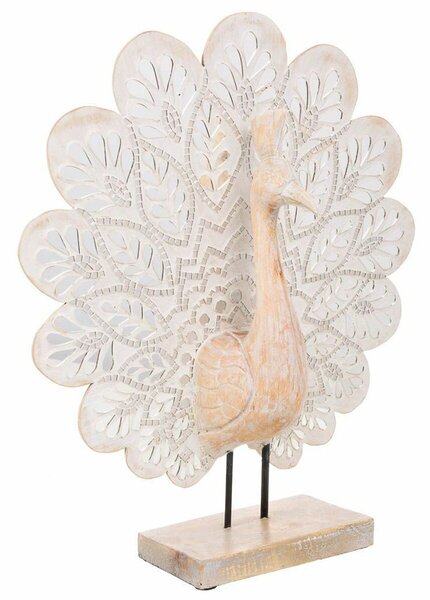 Decorative Figure Alexandra House Living Natural Glass MDF Wood Peacock 53 x 12 x 46 cm