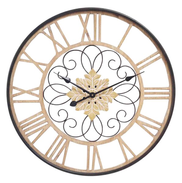 Wall Clock Romimex Black Wood Metal 50 x 50 x 5 cm