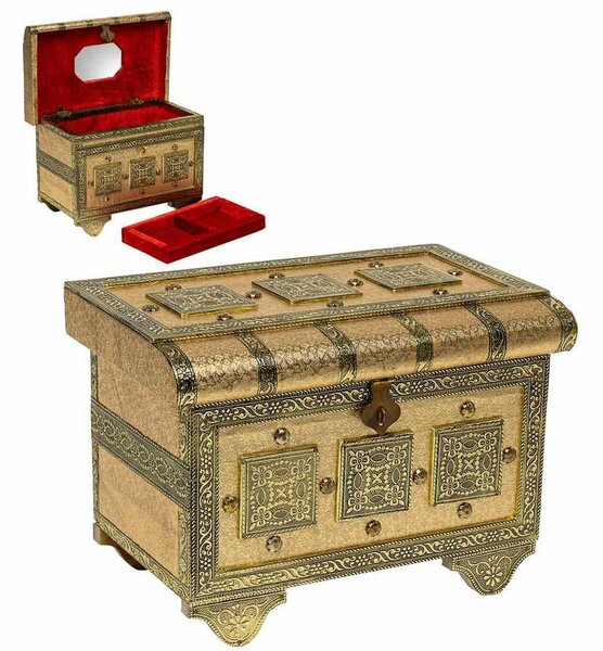 Jewelry box Alexandra House Living Golden Aluminium MDF Wood 17 x 13 x 27 cm