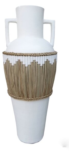 Floor vase Romimex White Natural Ceramic Natural Fibre 30 x 100 x 30 cm