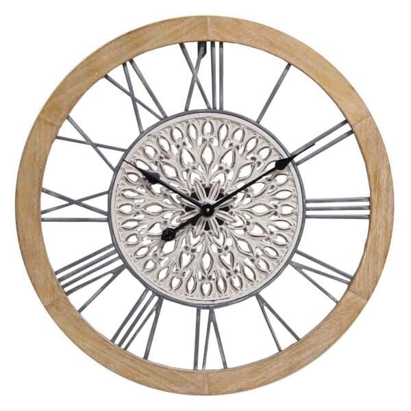 Wall Clock Romimex Black Beige Wood Metal 50 x 50 x 5 cm