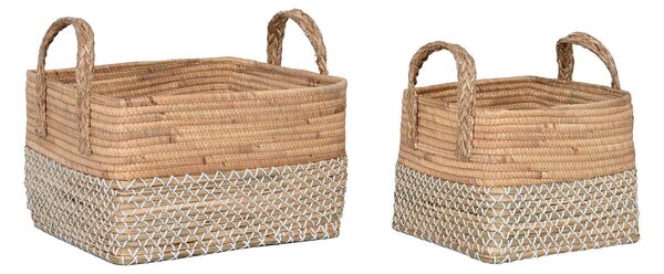 Basket set Home ESPRIT White Natural Light brown PVC Seagrass Rushes 43 x 38 x 36 cm (2 Pieces)