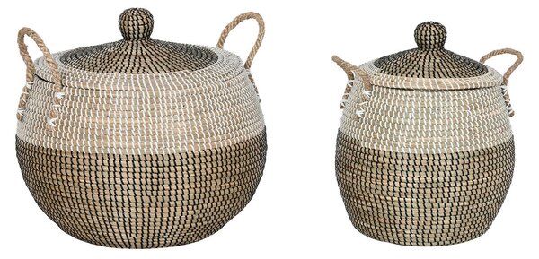 Basket set Home ESPRIT White Black Natural 45 x 45 x 48 cm (2 Pieces)