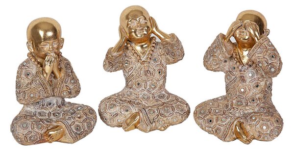 Set of Figures Romimex Golden Monk 17 x 22 x 15 cm 3 Pieces