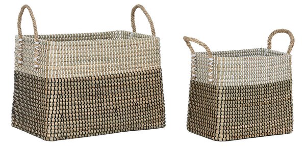 Basket set Home ESPRIT White Black Natural Seagrass Boho 44 x 25 x 38 cm (2 Pieces)