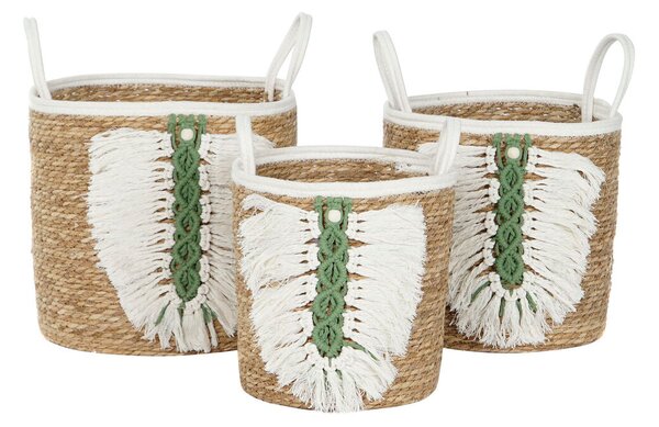 Basket set Home ESPRIT White Green Natural Natural Fibre Tropical 39 x 39 x 47 cm (3 Pieces)