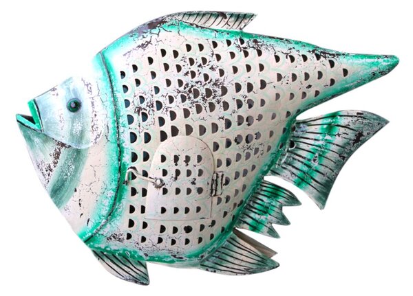 Wall Decoration Romimex Green Beige Fish 63 x 49 x 8 cm