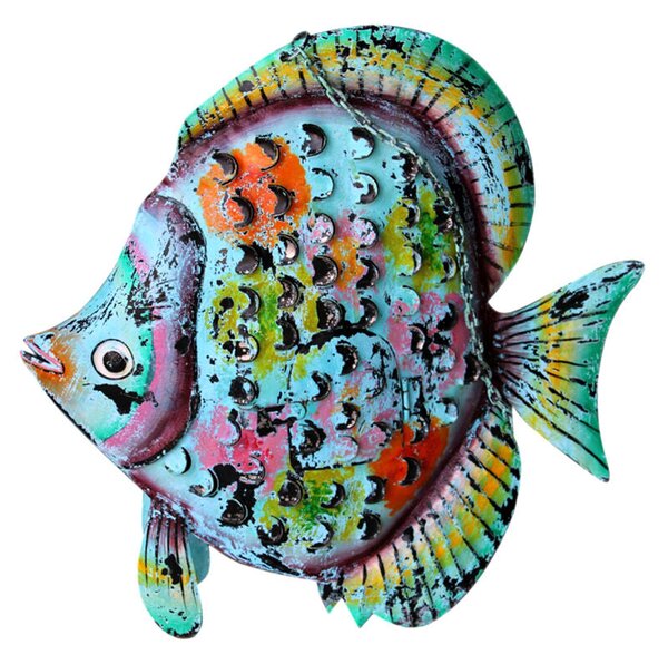 Wall Decoration Romimex Blue Green Fish 60 x 65 x 11 cm