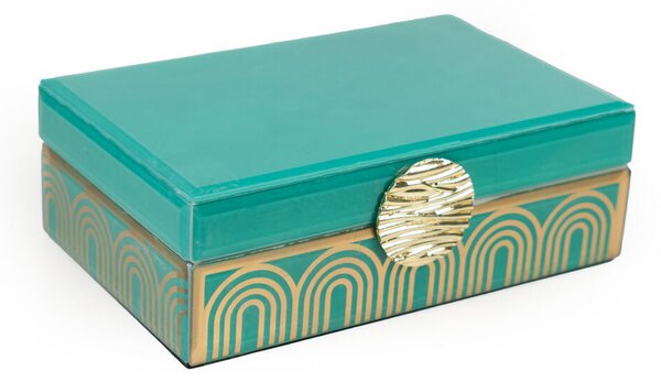 Jewelry box Romimex Turquoise Golden Velvet Glass 22 x 8 x 14 cm