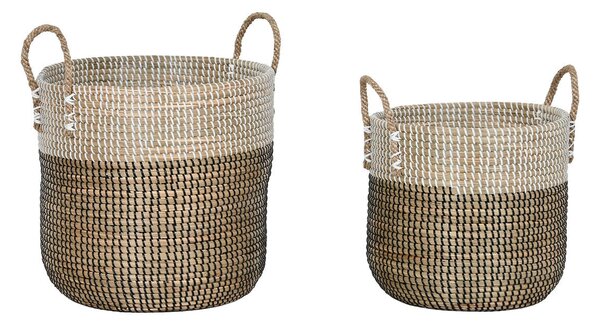 Basket set Home ESPRIT White Black Natural 44 x 44 x 49 cm (2 Pieces)